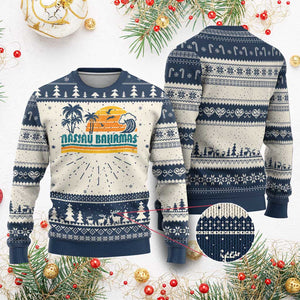 Vintage Nassau Knit Sweatshirt Bahamas Vacation Beach Summer Retro Sunset - African Pride