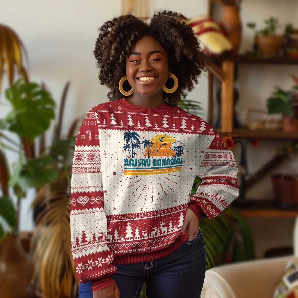 Vintage Nassau Knit Sweatshirt Bahamas Vacation Beach Summer Retro Sunset - African Pride