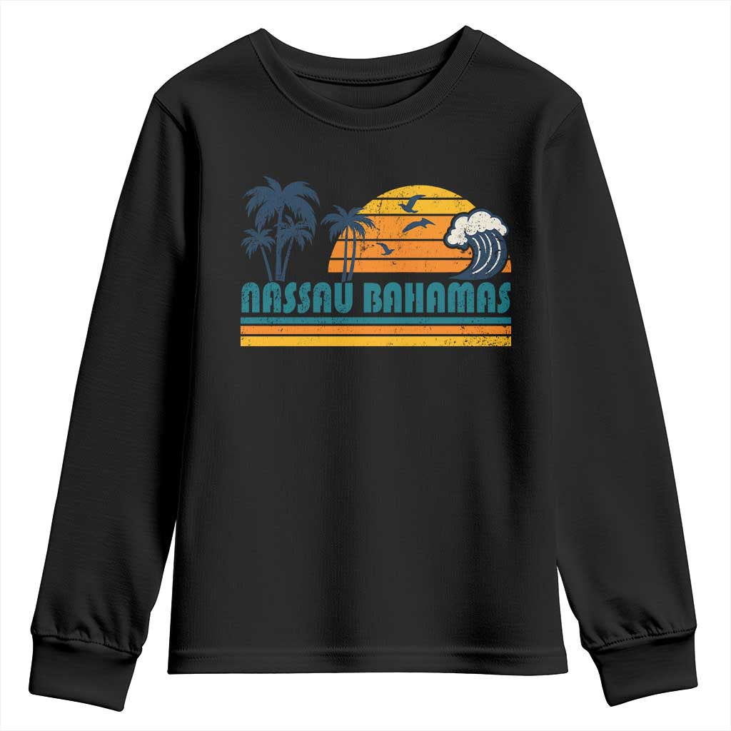 Vintage Nassau Youth Sweatshirt Bahamas Vacation Beach Summer Retro Sunset - African Pride