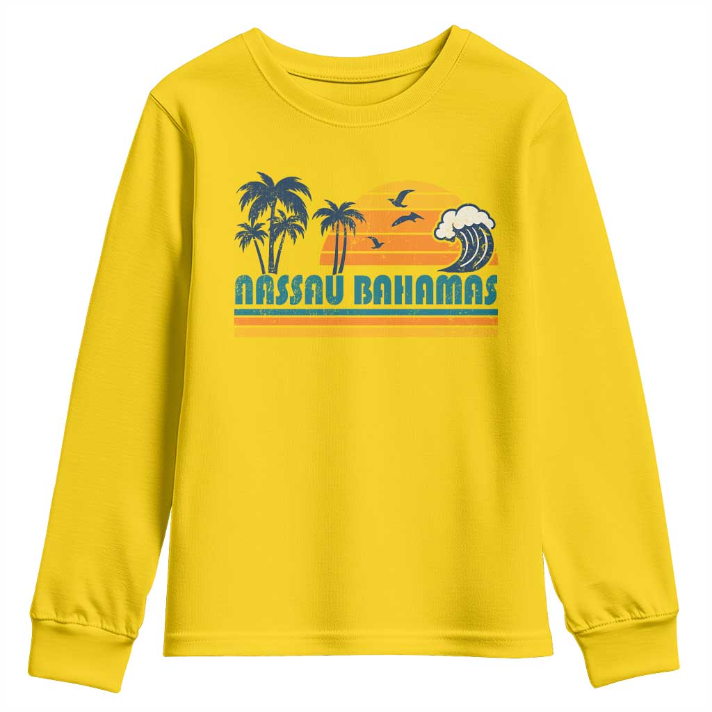 Vintage Nassau Youth Sweatshirt Bahamas Vacation Beach Summer Retro Sunset - African Pride