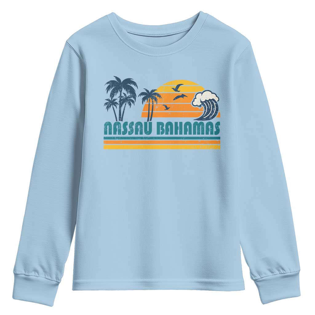 Vintage Nassau Youth Sweatshirt Bahamas Vacation Beach Summer Retro Sunset - African Pride
