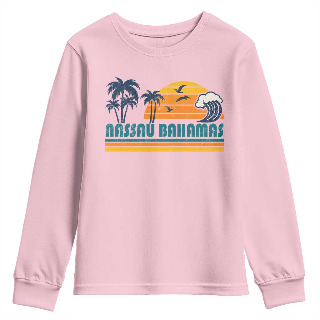 Vintage Nassau Youth Sweatshirt Bahamas Vacation Beach Summer Retro Sunset - African Pride