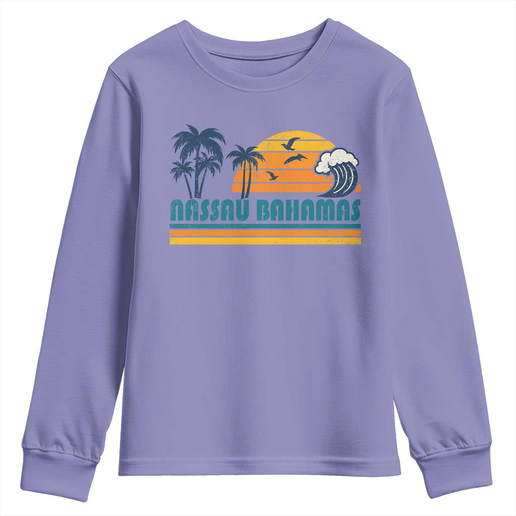 Vintage Nassau Youth Sweatshirt Bahamas Vacation Beach Summer Retro Sunset - African Pride