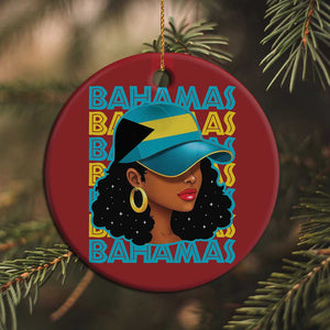 Bahamian Girl Christmas Ornament Melanin Afro Messy Bun Black Woman Bahamas Flag - African Pride