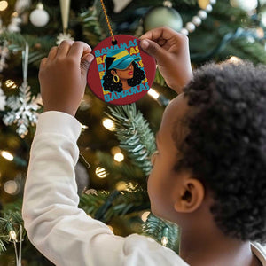 Bahamian Girl Christmas Ornament Melanin Afro Messy Bun Black Woman Bahamas Flag - African Pride