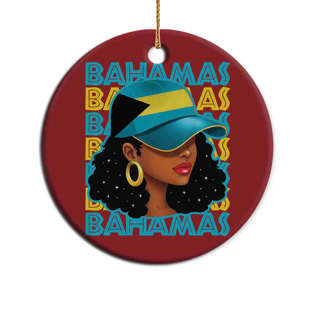 Bahamian Girl Christmas Ornament Melanin Afro Messy Bun Black Woman Bahamas Flag - African Pride