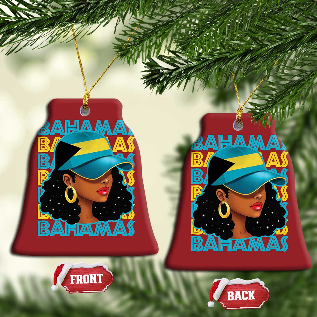 Bahamian Girl Christmas Ornament Melanin Afro Messy Bun Black Woman Bahamas Flag - African Pride