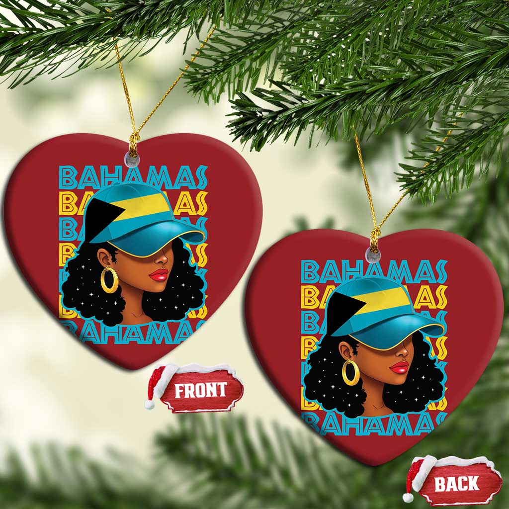 Bahamian Girl Christmas Ornament Melanin Afro Messy Bun Black Woman Bahamas Flag - African Pride