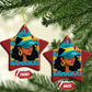 Bahamian Girl Christmas Ornament Melanin Afro Messy Bun Black Woman Bahamas Flag - African Pride