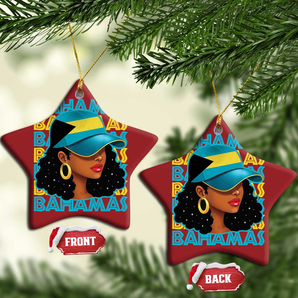 Bahamian Girl Christmas Ornament Melanin Afro Messy Bun Black Woman Bahamas Flag - African Pride