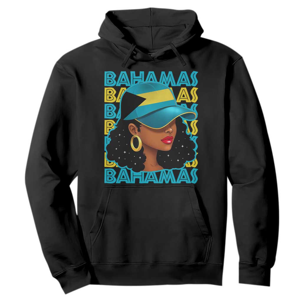 Bahamian Girl Hoodie Melanin Afro Messy Bun Black Woman Bahamas Flag - African Pride
