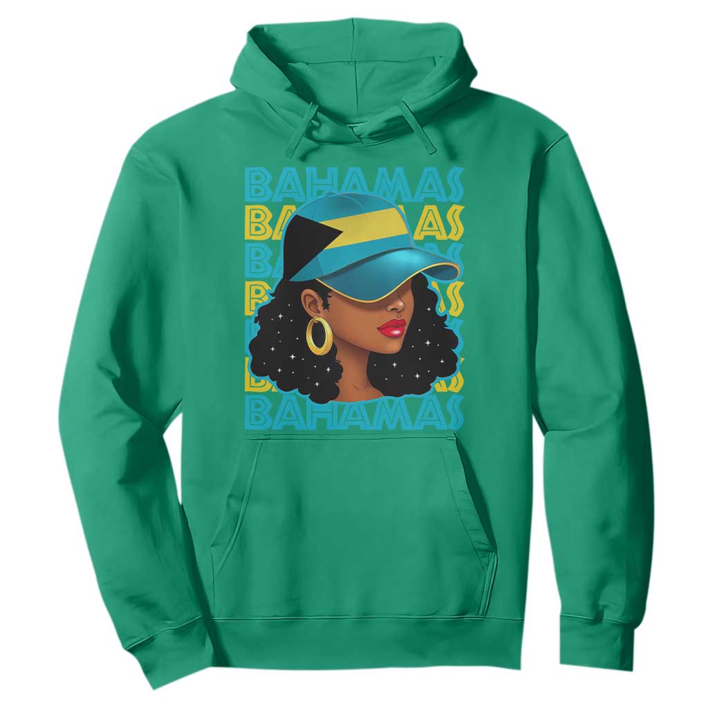 Bahamian Girl Hoodie Melanin Afro Messy Bun Black Woman Bahamas Flag - African Pride