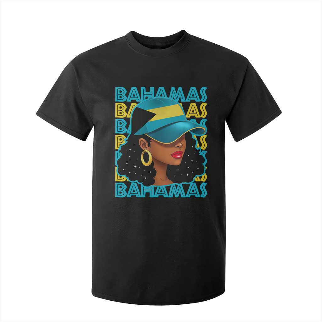 Bahamian Girl T Shirt For Kid Melanin Afro Messy Bun Black Woman Bahamas Flag - African Pride