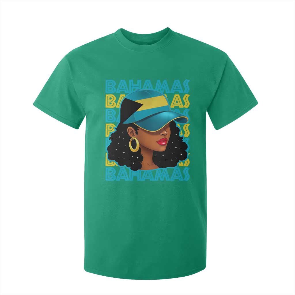 Bahamian Girl T Shirt For Kid Melanin Afro Messy Bun Black Woman Bahamas Flag - African Pride