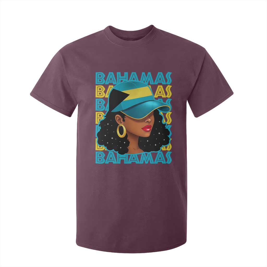 Bahamian Girl T Shirt For Kid Melanin Afro Messy Bun Black Woman Bahamas Flag - African Pride