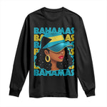 Bahamian Girl Long Sleeve Shirt Melanin Afro Messy Bun Black Woman Bahamas Flag - African Pride