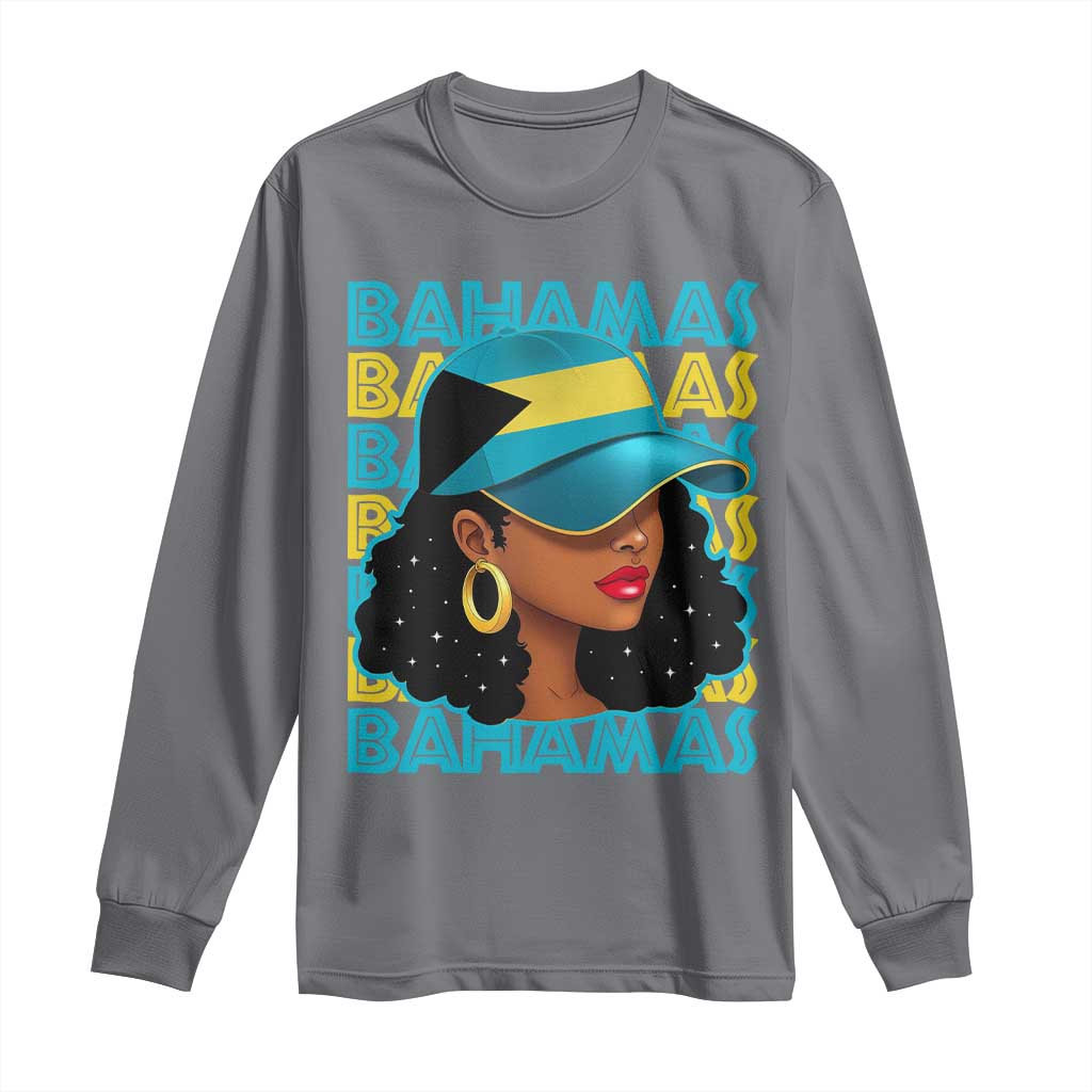 Bahamian Girl Long Sleeve Shirt Melanin Afro Messy Bun Black Woman Bahamas Flag - African Pride