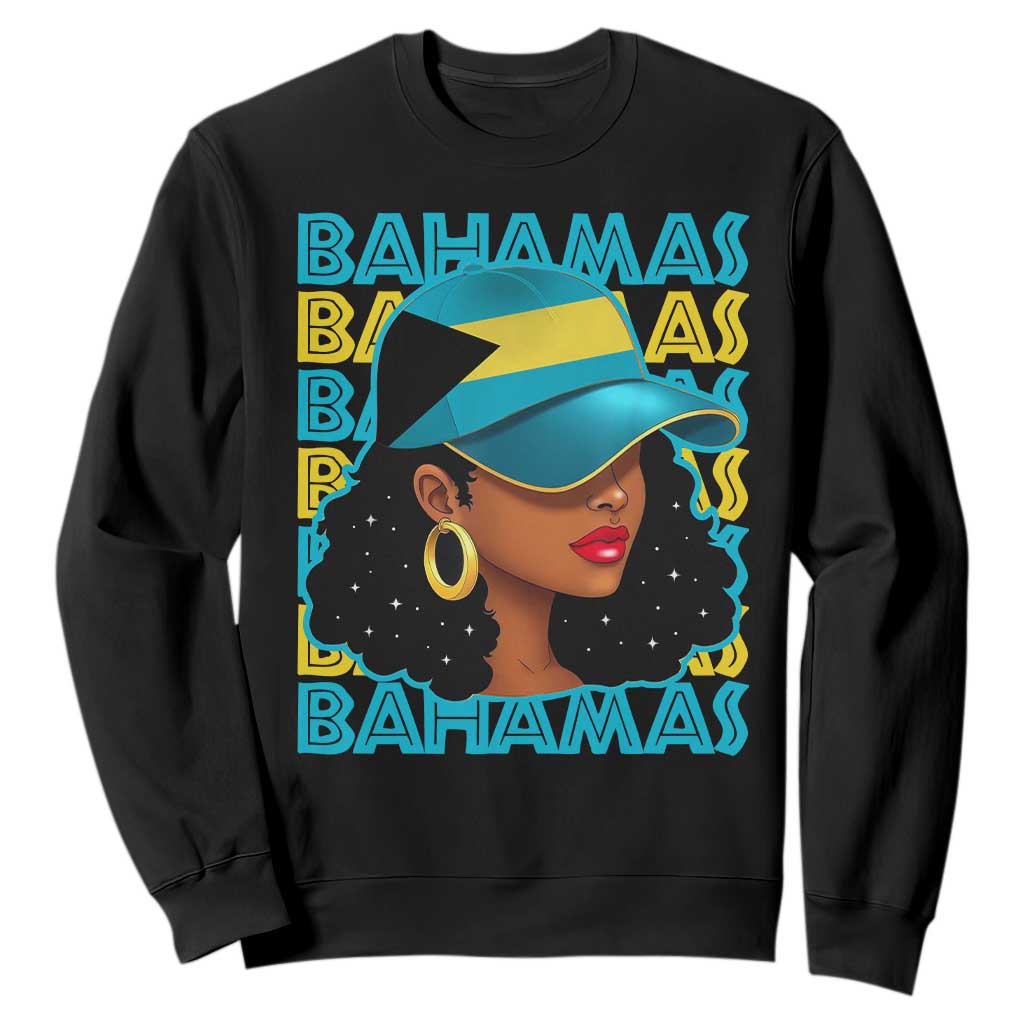 Bahamian Girl Sweatshirt Melanin Afro Messy Bun Black Woman Bahamas Flag - African Pride