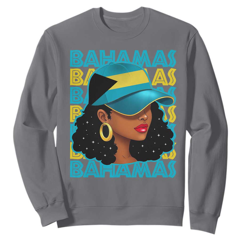 Bahamian Girl Sweatshirt Melanin Afro Messy Bun Black Woman Bahamas Flag - African Pride