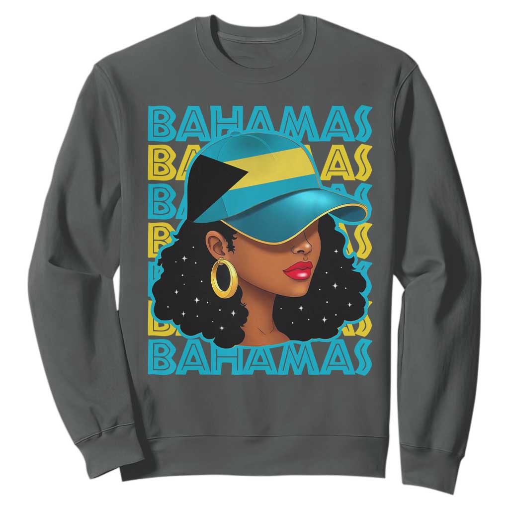 Bahamian Girl Sweatshirt Melanin Afro Messy Bun Black Woman Bahamas Flag - African Pride