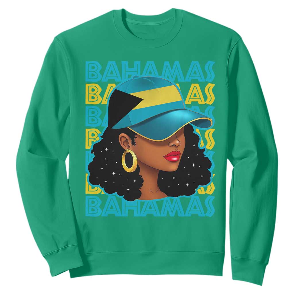 Bahamian Girl Sweatshirt Melanin Afro Messy Bun Black Woman Bahamas Flag - African Pride