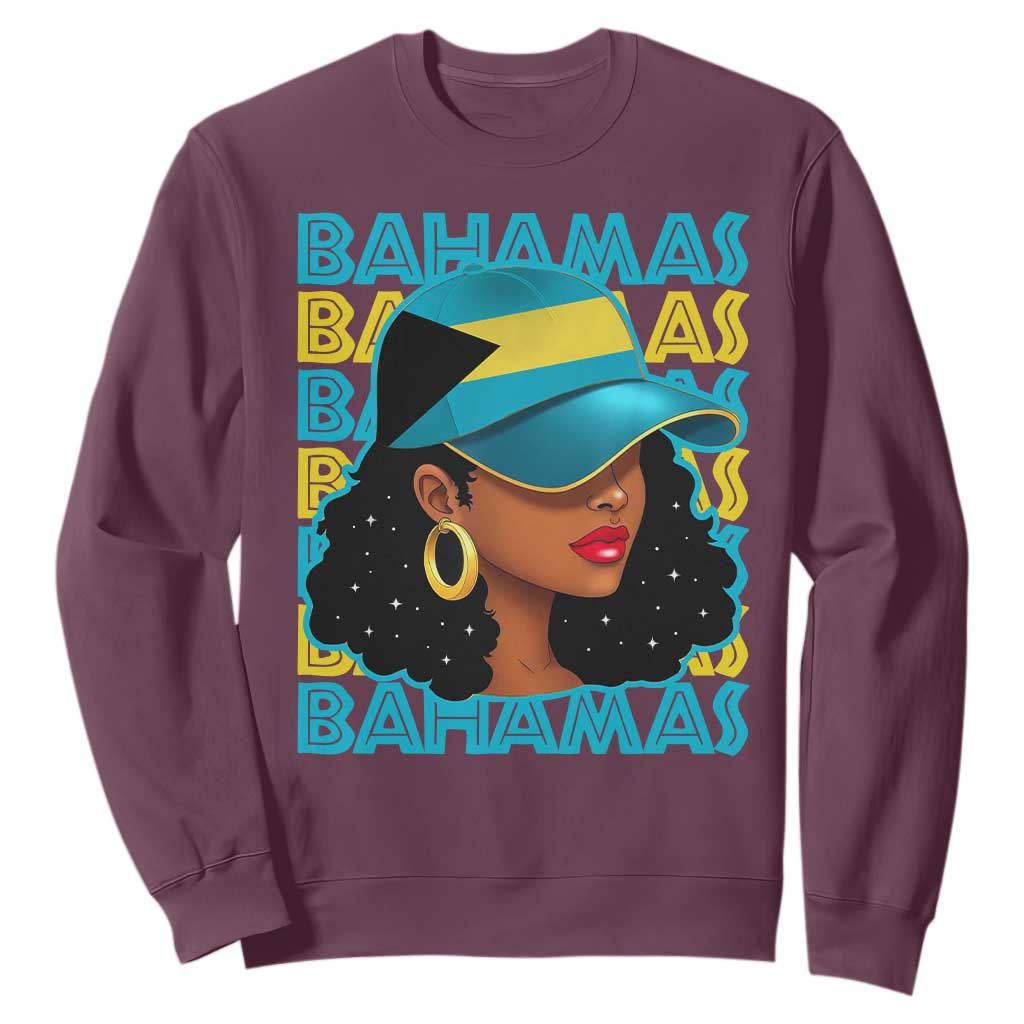Bahamian Girl Sweatshirt Melanin Afro Messy Bun Black Woman Bahamas Flag - African Pride