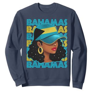 Bahamian Girl Sweatshirt Melanin Afro Messy Bun Black Woman Bahamas Flag - African Pride