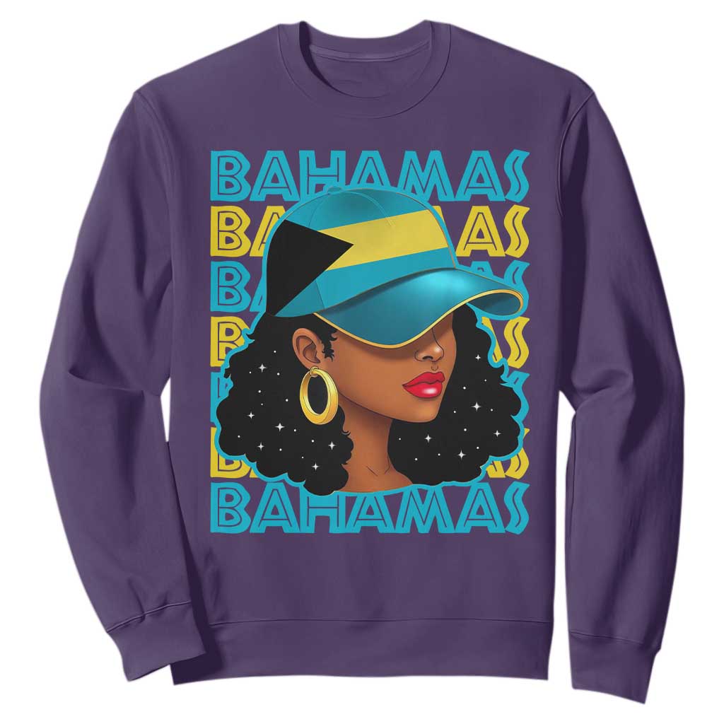 Bahamian Girl Sweatshirt Melanin Afro Messy Bun Black Woman Bahamas Flag - African Pride
