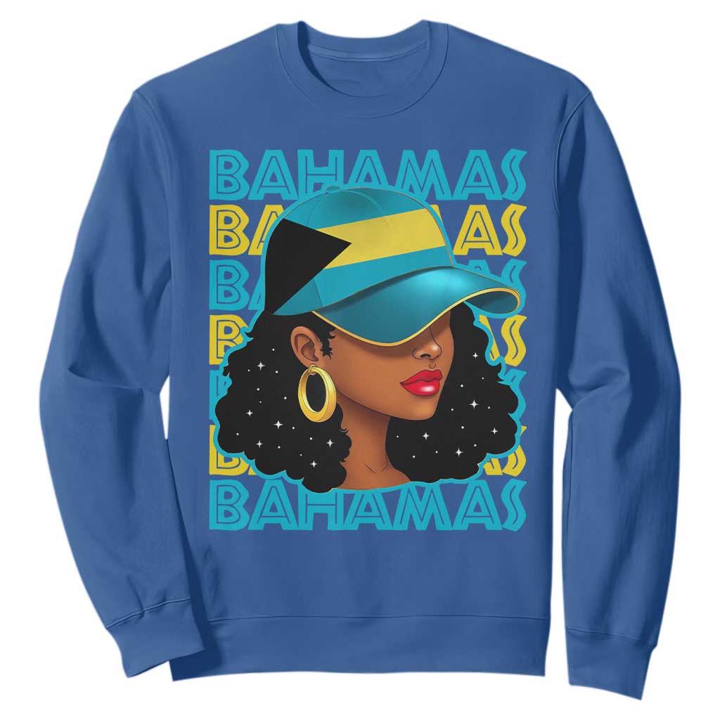 Bahamian Girl Sweatshirt Melanin Afro Messy Bun Black Woman Bahamas Flag - African Pride