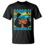 Bahamian Girl T Shirt Melanin Afro Messy Bun Black Woman Bahamas Flag - African Pride