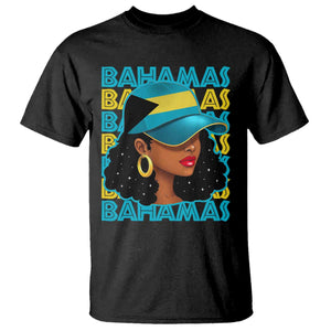Bahamian Girl T Shirt Melanin Afro Messy Bun Black Woman Bahamas Flag - African Pride