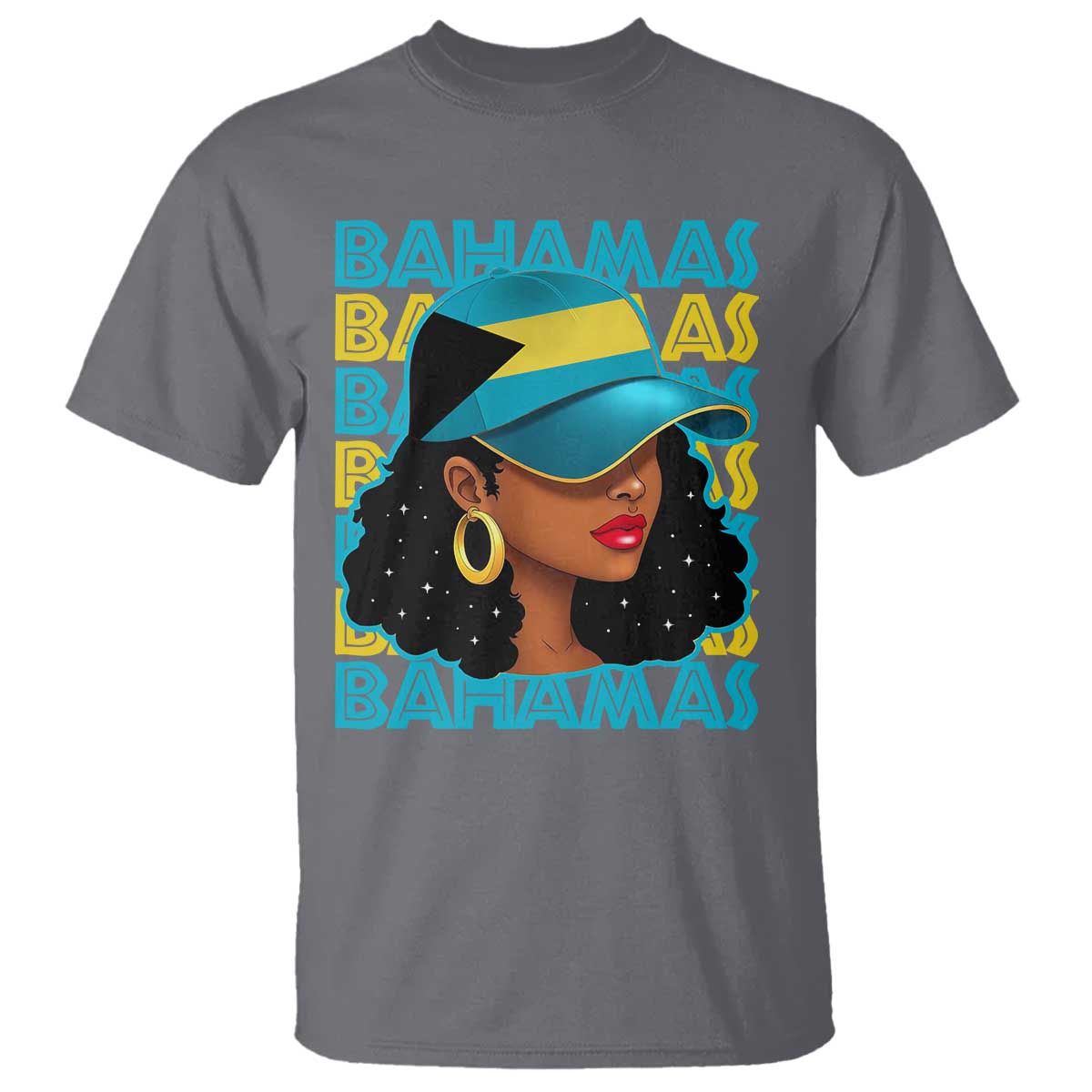 Bahamian Girl T Shirt Melanin Afro Messy Bun Black Woman Bahamas Flag - African Pride