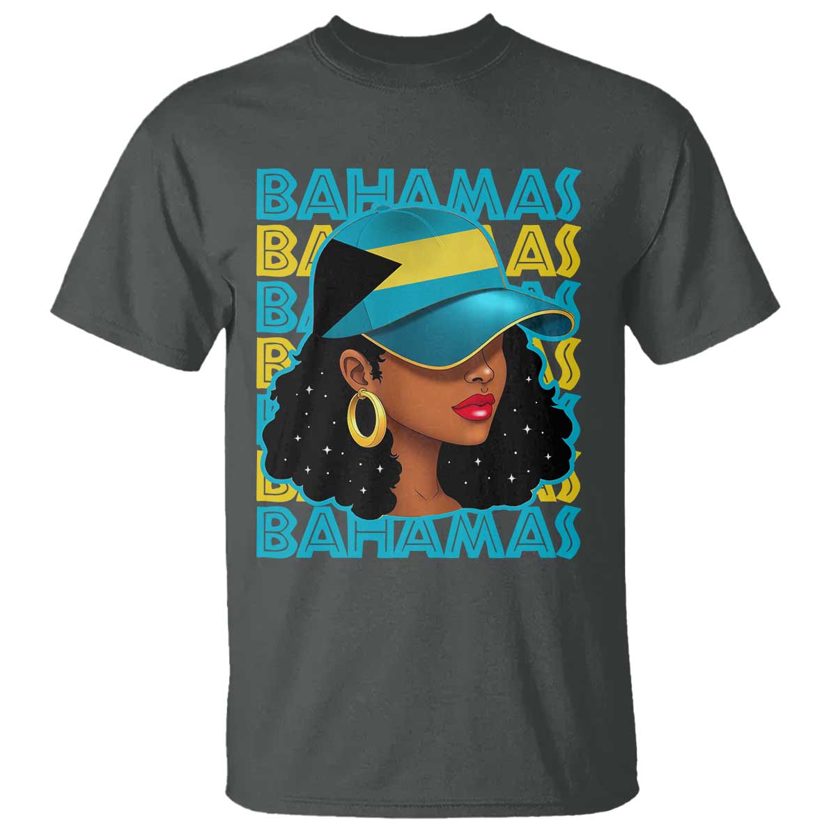 Bahamian Girl T Shirt Melanin Afro Messy Bun Black Woman Bahamas Flag - African Pride