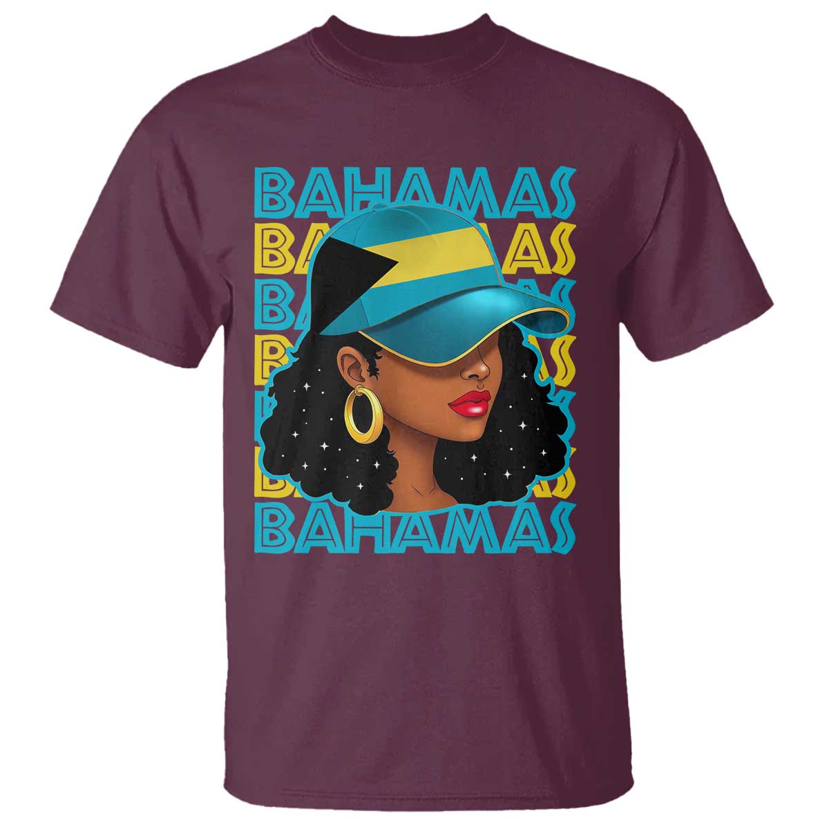 Bahamian Girl T Shirt Melanin Afro Messy Bun Black Woman Bahamas Flag - African Pride