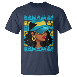 Bahamian Girl T Shirt Melanin Afro Messy Bun Black Woman Bahamas Flag - African Pride