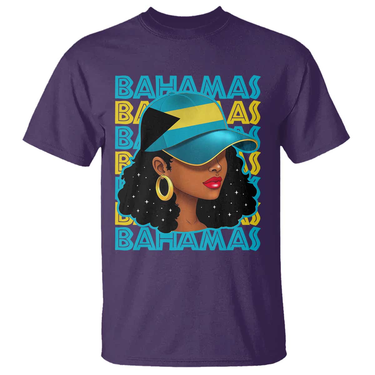 Bahamian Girl T Shirt Melanin Afro Messy Bun Black Woman Bahamas Flag - African Pride