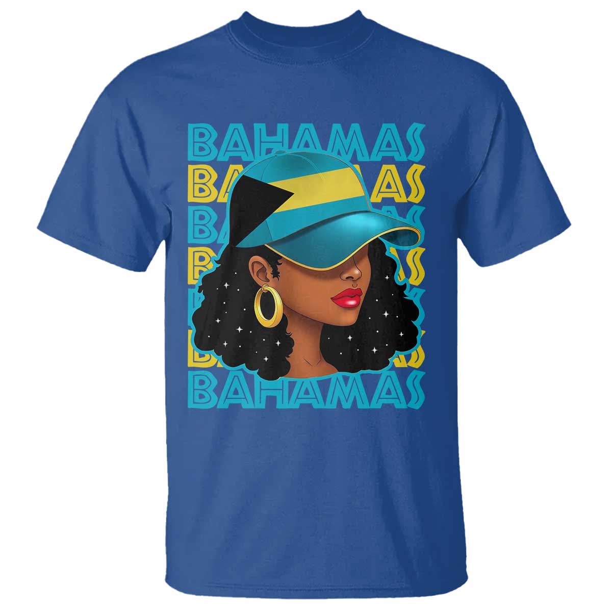 Bahamian Girl T Shirt Melanin Afro Messy Bun Black Woman Bahamas Flag - African Pride