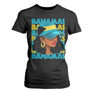 Bahamian Girl T Shirt For Women Melanin Afro Messy Bun Black Woman Bahamas Flag - African Pride