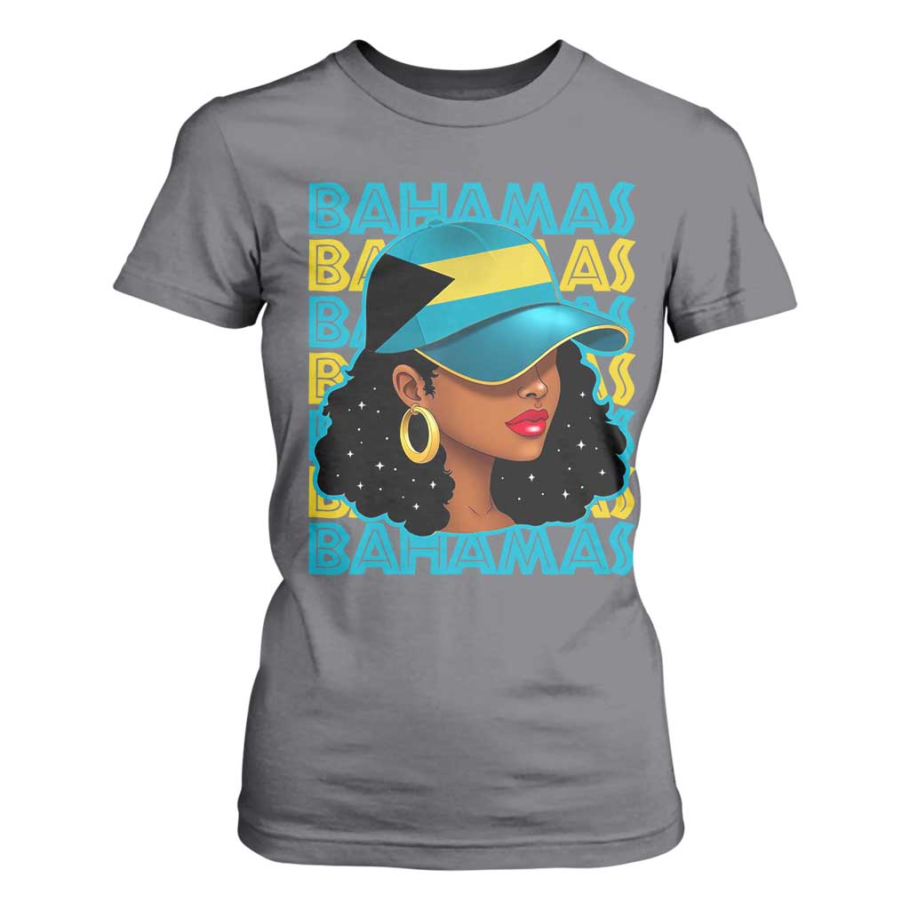 Bahamian Girl T Shirt For Women Melanin Afro Messy Bun Black Woman Bahamas Flag - African Pride