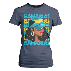 Bahamian Girl T Shirt For Women Melanin Afro Messy Bun Black Woman Bahamas Flag - African Pride