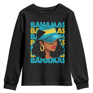 Bahamian Girl Youth Sweatshirt Melanin Afro Messy Bun Black Woman Bahamas Flag - African Pride