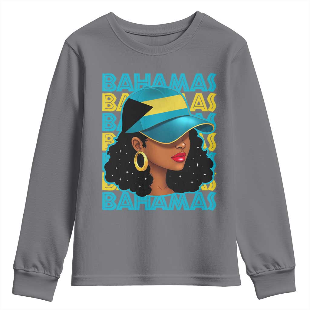 Bahamian Girl Youth Sweatshirt Melanin Afro Messy Bun Black Woman Bahamas Flag - African Pride