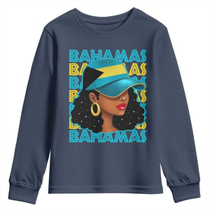 Bahamian Girl Youth Sweatshirt Melanin Afro Messy Bun Black Woman Bahamas Flag - African Pride