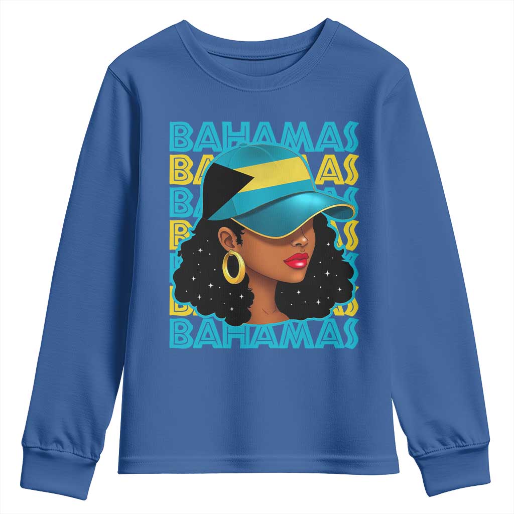 Bahamian Girl Youth Sweatshirt Melanin Afro Messy Bun Black Woman Bahamas Flag - African Pride