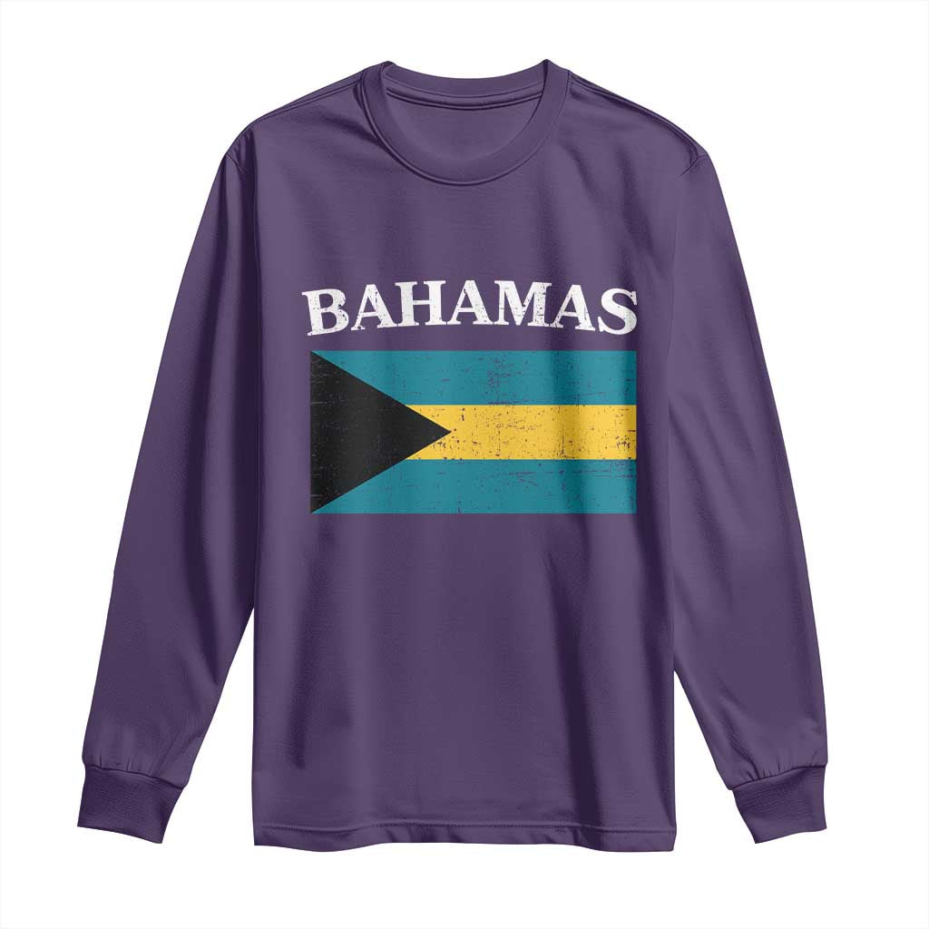 Bahamas Flag Long Sleeve Shirt Retro Vintage Bahamian Gifts - African Pride