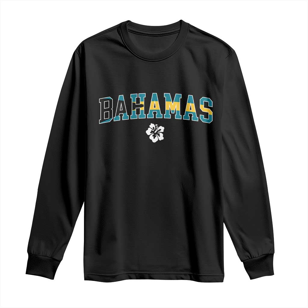 Bahamas Flag Long Sleeve Shirt Caribbean Hibiscus Flower Beach Summer Vacation - African Pride