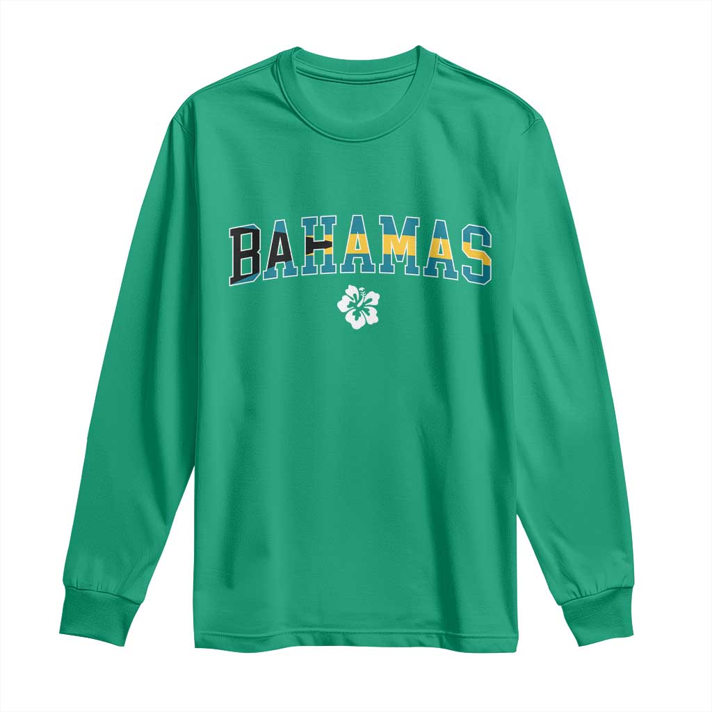 Bahamas Flag Long Sleeve Shirt Caribbean Hibiscus Flower Beach Summer Vacation - African Pride