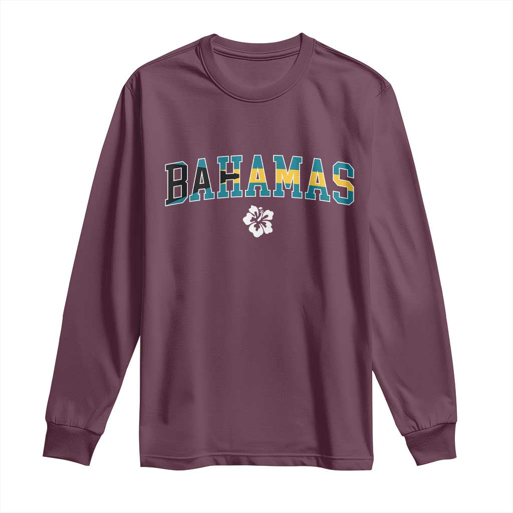 Bahamas Flag Long Sleeve Shirt Caribbean Hibiscus Flower Beach Summer Vacation - African Pride