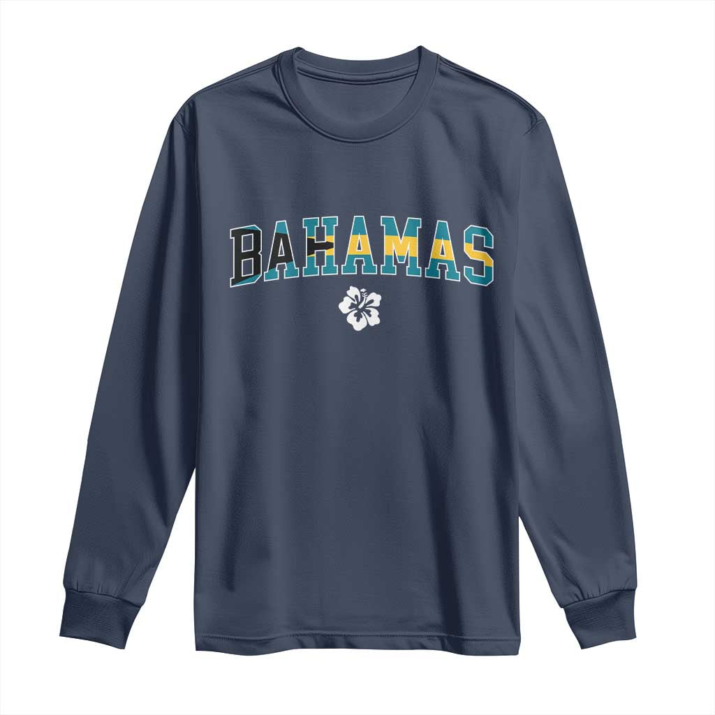 Bahamas Flag Long Sleeve Shirt Caribbean Hibiscus Flower Beach Summer Vacation - African Pride
