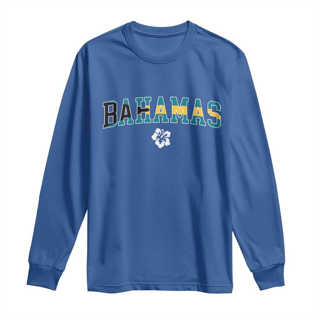 Bahamas Flag Long Sleeve Shirt Caribbean Hibiscus Flower Beach Summer Vacation - African Pride